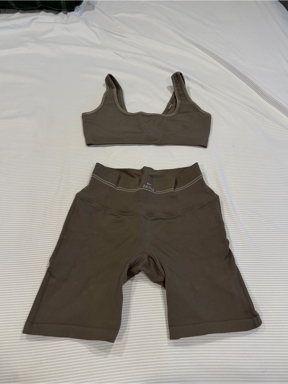 SKIMS Ribbed High-Waist Bike Shorts & Bralette Set in Olive
